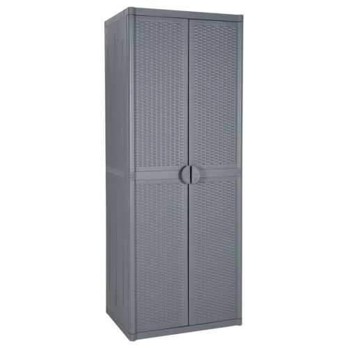 Vrtni ormarić za pohranu sivi 65 x 45 x 172 cm PP ratan - Siva 1 1 držač za metle i 4 police Cijena