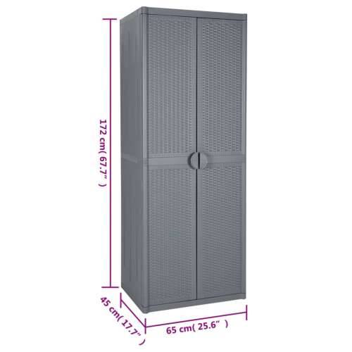 Vrtni ormarić za pohranu sivi 65 x 45 x 172 cm PP ratan - Siva 1 1 držač za metle i 4 police Cijena