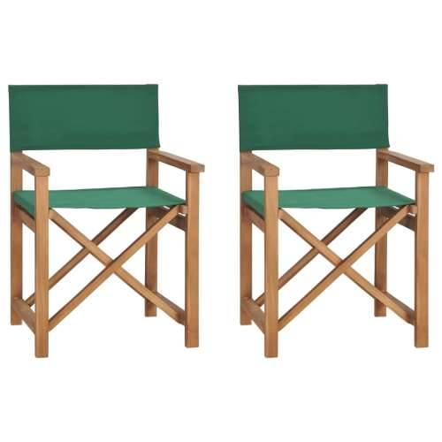 Sklopive redateljske stolice 2 kom zelene od masivne tikovine