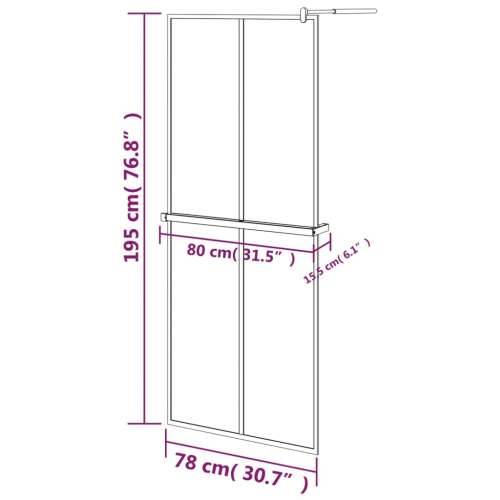Pregrada za tuš s policom crna 80 x 195 cm s mutnim staklom ESG - Transparentan 80 x 195 cm Rešetke 2 x 2 Cijena