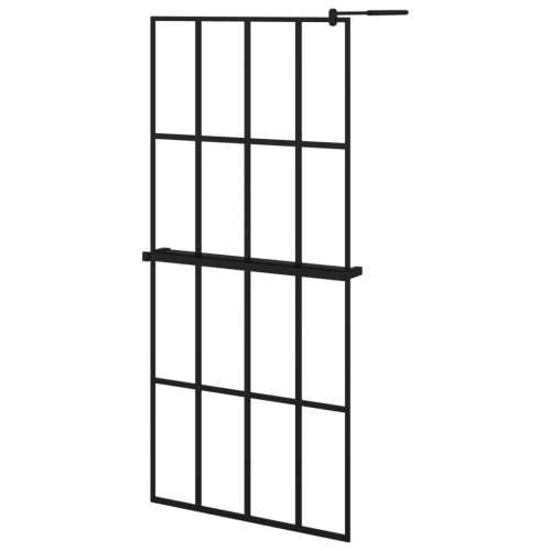 Pregrada za tuš s policom crna 90x195 cm staklo ESG i aluminij - *Transparent*an 90 x 195 cm Mreže 4 x 4 Cijena
