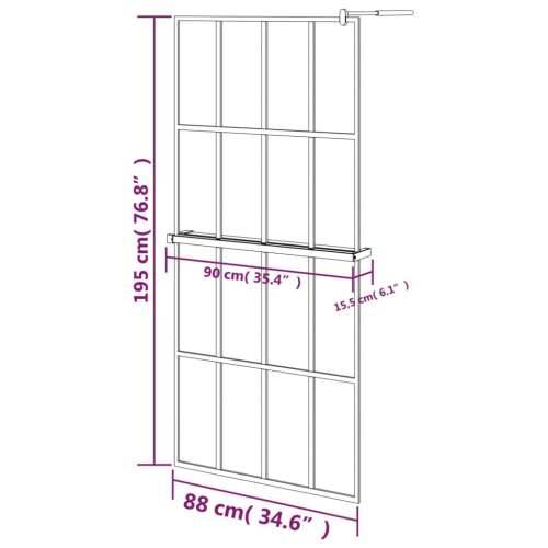 Pregrada za tuš s policom crna 90x195 cm staklo ESG i aluminij - Matirano 90 x 195 cm Mreže 4 x 4 Cijena