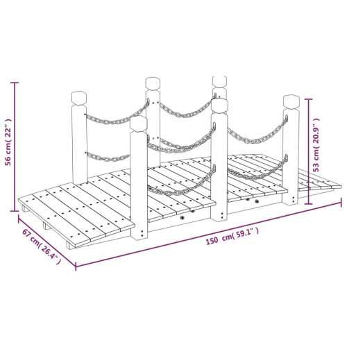Vrtni most s lančanim ogradama 150x67x56 cm masivno drvo smreke - Prirodna 1 s lančanim ogradama Cijena