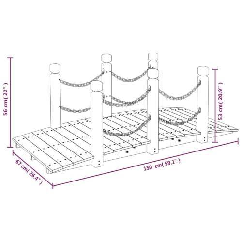 Vrtni most s lančanim ogradama 150x67x56 cm masivno drvo smreke - Tamno smeđa s lančanim ogradama Cijena