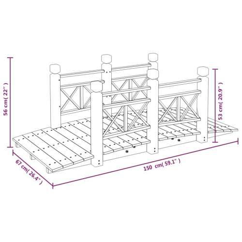 Vrtni most s ogradama 150 x 67 x 56 cm od masivnog drva smreke - Tamno smeđa s drvenim ogradama Cijena