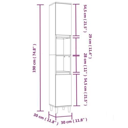 Kupaonski ormarić boja hrasta 30x30x190 cm konstruirano drvo - Sivi hrast sonoma 1 Cijena