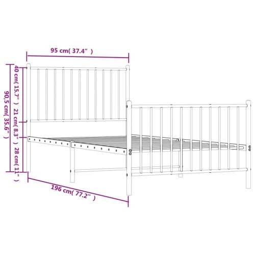 Metalni okvir kreveta uzglavlje i podnožje bijeli 90x190 cm - Bijela 90 x 190 cm s uzglavljem i podnožjem Cijena