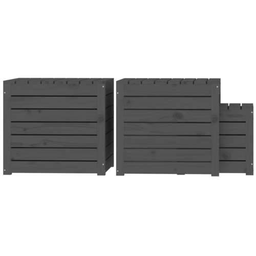 3-dijelni set vrtnih kutija sivi od masivne borovine - Siva 50.5 x 50.5 x 46.5 cm Cijena