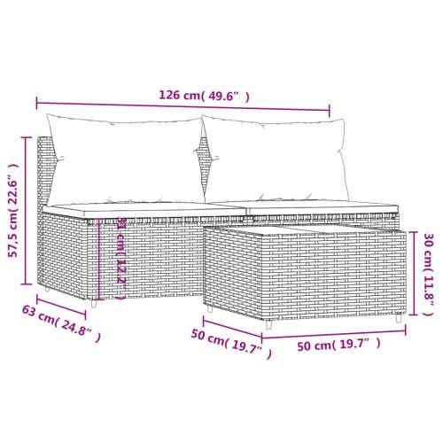 3-dijelna vrtna garnitura od poliratana s jastucima crna - Crna i plava 1 2x srednja + stol Cijena
