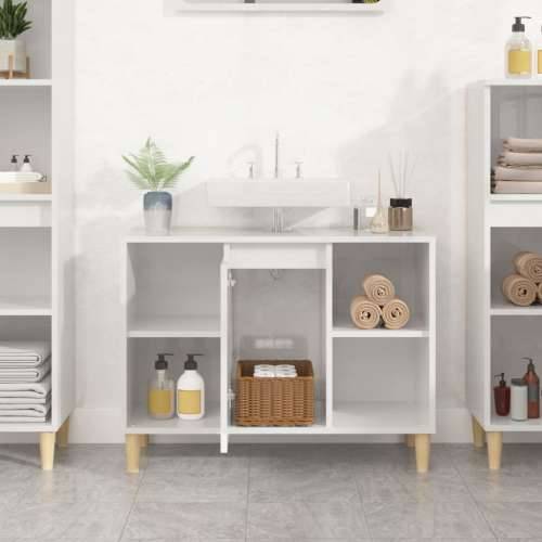 Ormarić za Lavabo - Umivaonik visoki sjaj bijeli 80 x 33 x 60 cm drveni - Visoko sjajno bijela 1 Cijena