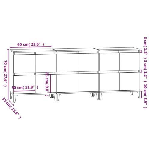 Komode 3 kom siva boja betona 60x35x70 cm od konstruiranog drva - Beton siva 3 Cijena