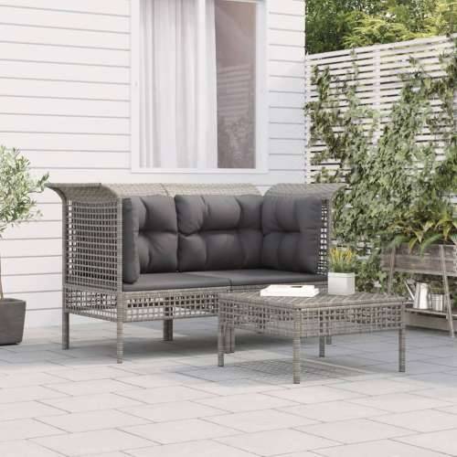 3-dijelna vrtna garnitura od poliratana s jastucima siva - 2x corner + footrest 1 Cijena