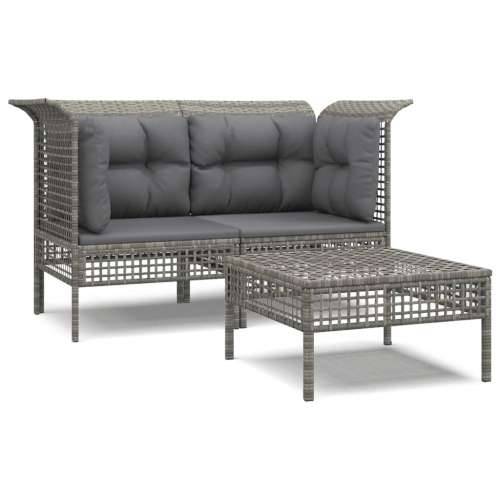 3-dijelna vrtna garnitura od poliratana s jastucima siva - 2x corner + footrest 1 Cijena