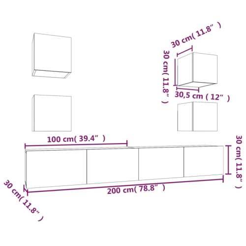 6-dijelni set TV ormarića crni od konstruiranog drva - Crna 6 100 cm Cijena