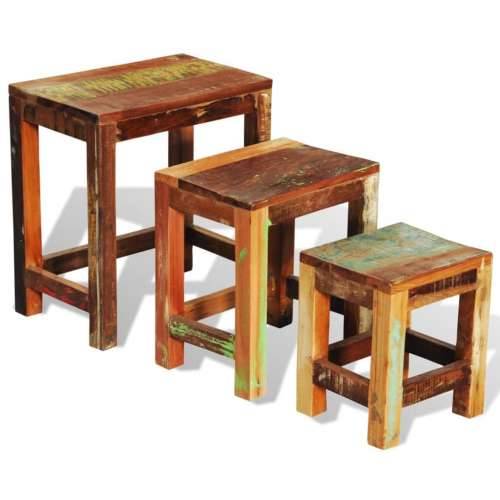 3-dijelni set uklapajućih stolića starinski obnovljeno drvo Cijena