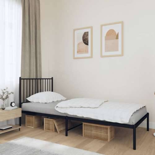 Metalni okvir za krevet s uzglavljem crni 90x190 cm