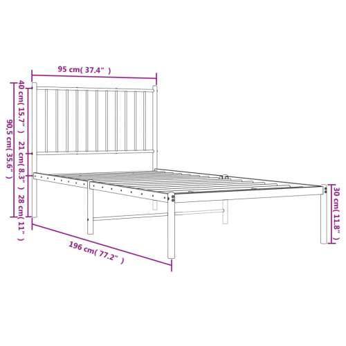 Metalni okvir za krevet s uzglavljem crni 90x190 cm Cijena