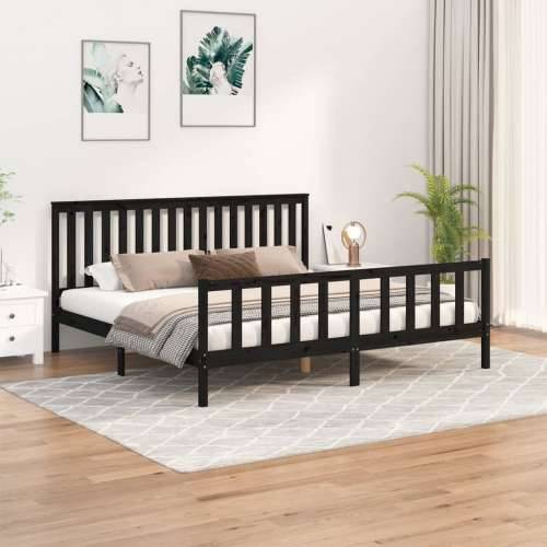 Okvir za krevet s uzglavljem crni 200 x 200 cm masivna borovina - Crna 200 x 200 cm Cijena