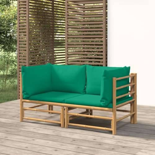 Kutne vrtne sofe s zelenim jastucima 2 kom od bambusa