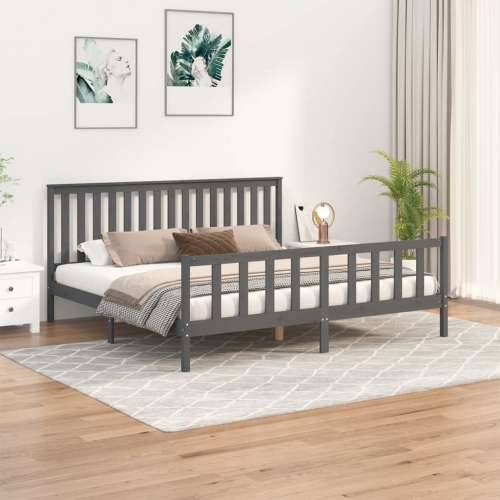 Okvir za krevet s uzglavljem sivi 200 x 200 cm masivna borovina - Siva 200 x 200 cm Cijena