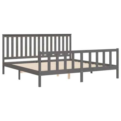 Okvir za krevet s uzglavljem sivi 200 x 200 cm masivna borovina - Siva 200 x 200 cm Cijena