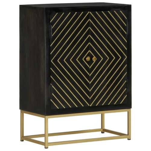 Komoda s 2 vrata crno-zlatna 55 x 30 x 75 cm masivno drvo manga Cijena