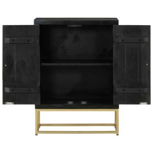 Komoda s 2 vrata crno-zlatna 55 x 30 x 75 cm masivno drvo manga Cijena