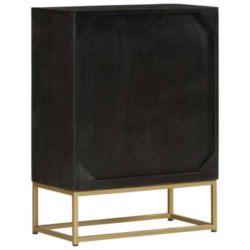 Komoda s 2 vrata crno-zlatna 55 x 30 x 75 cm masivno drvo manga Cijena
