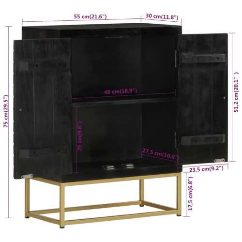 Komoda s 2 vrata crno-zlatna 55 x 30 x 75 cm masivno drvo manga Cijena
