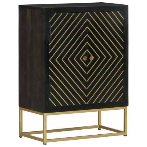 Komoda s 2 vrata crno-zlatna 55 x 30 x 75 cm masivno drvo manga Cijena