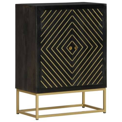 Komoda s 2 vrata crno-zlatna 55 x 30 x 75 cm masivno drvo manga Cijena
