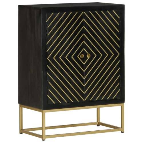 Komoda s 2 vrata crno-zlatna 55 x 30 x 75 cm masivno drvo manga Cijena