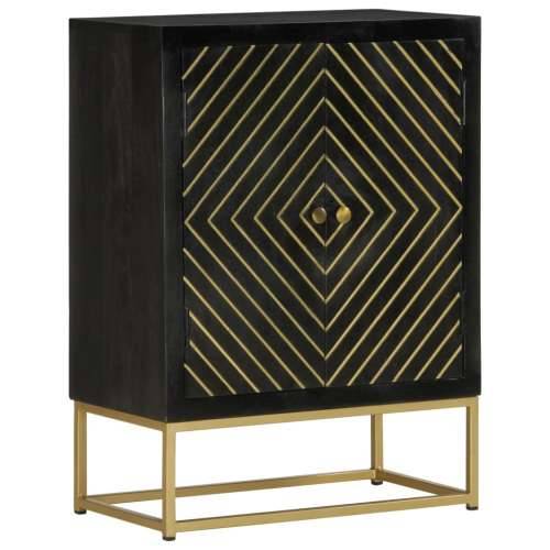 Komoda s 2 vrata crno-zlatna 55 x 30 x 75 cm masivno drvo manga Cijena