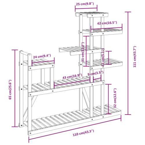 Stalak za cvijeće 110 x 25 x 111 cm od masivne jelovine Cijena