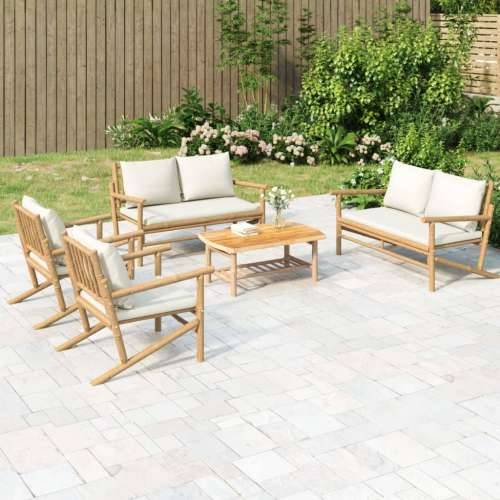 5-dijelna vrtna garnitura od bambusa s krem bijelim jastucima - Krem bijela 2x chair + 2x bench + table 1 Cijena