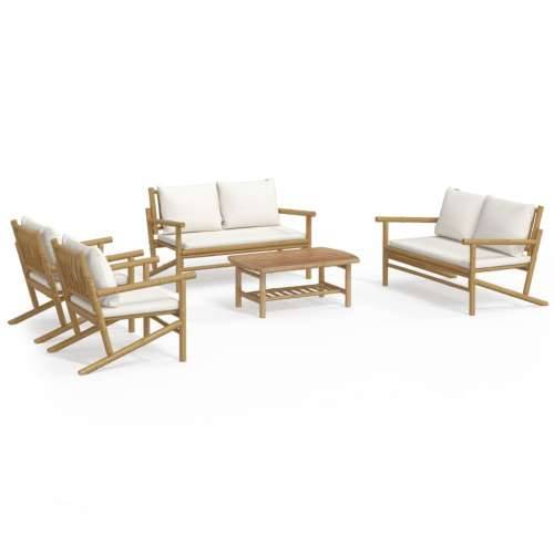 5-dijelna vrtna garnitura od bambusa s krem bijelim jastucima - Krem bijela 2x chair + 2x bench + table 1 Cijena