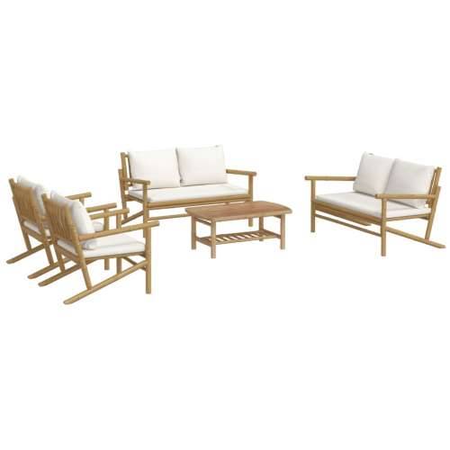 5-dijelna vrtna garnitura od bambusa s krem bijelim jastucima - Krem bijela 2x chair + 2x bench + table 1 Cijena
