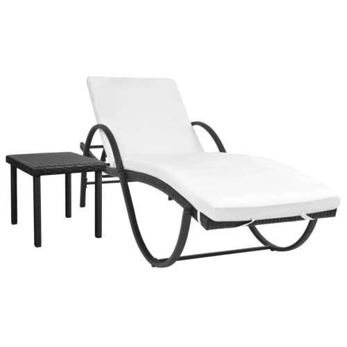 Ležaljka za sunčanje s jastukom i stolom poliratan crna