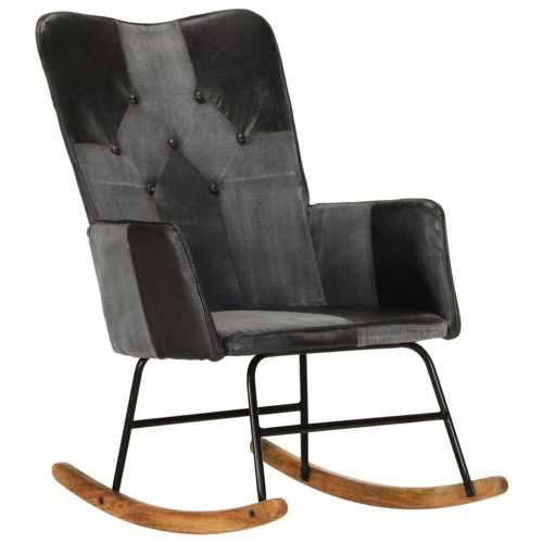 Stolica za ljuljanje od prave kože i platna crna