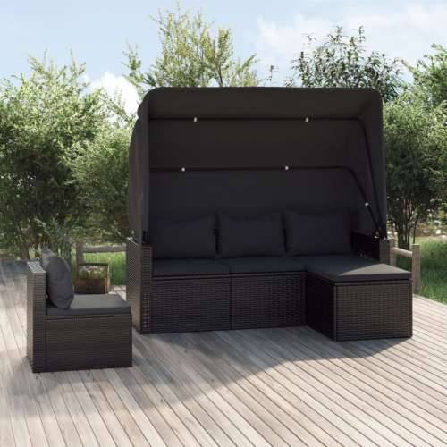 Vrtna garnitura - 4-dijelni set vrtnih sofa od poliratana s jastucima crni - Crna 4 Cijena