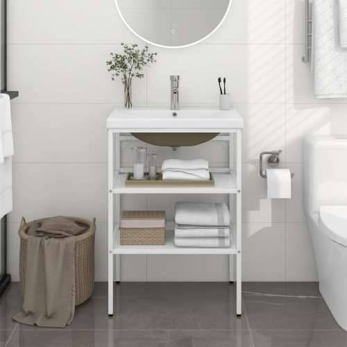 Kupaonski okvir s ugrađenim Lavabo - Umivaonikom bijeli željezni - Bijela 59 x 38 x 83 cm 1 Cijena