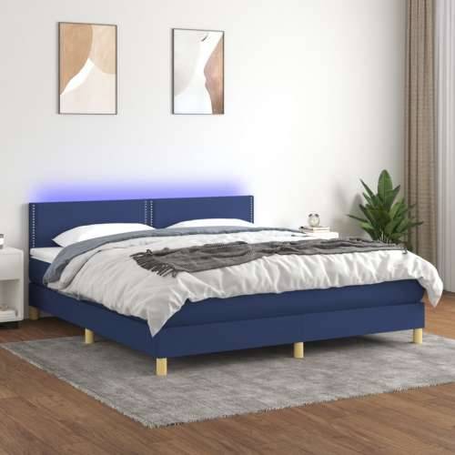 Krevet box spring s madracem LED plavi 160x200 cm od tkanine - Plava 160 x 200 cm Obično s čavlima Cijena