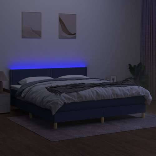 Krevet box spring s madracem LED plavi 160x200 cm od tkanine - Plava 160 x 200 cm Obično s čavlima Cijena