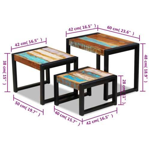 3-dijelni set uklapajućih stolića od masivnog obnovljenog drva Cijena