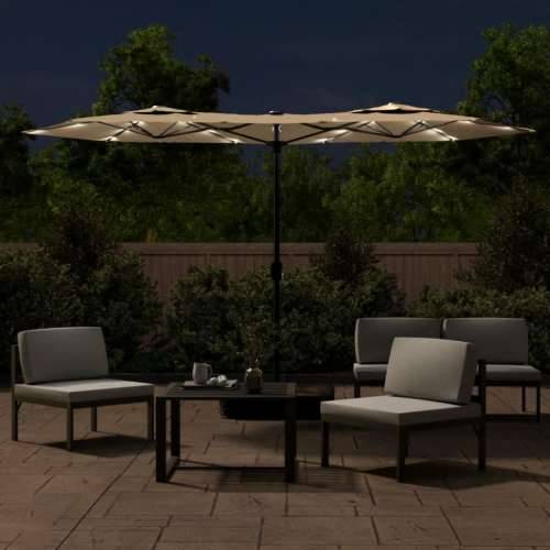 Dvostruki vrtni suncobran s LED svjetlima smeđesivi 316x240 cm - Sivo-smeđa 1 Cijena
