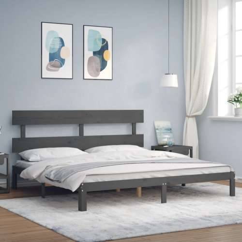 Okvir za krevet s uzglavljem sivi 200 x 200 cm od masivnog drva - Siva 200 x 200 cm s uzglavljem Cijena