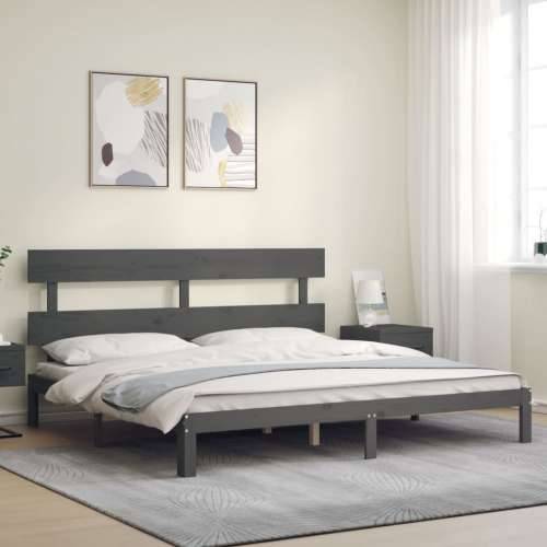 Okvir za krevet s uzglavljem sivi 200 x 200 cm od masivnog drva - Siva 200 x 200 cm s uzglavljem Cijena