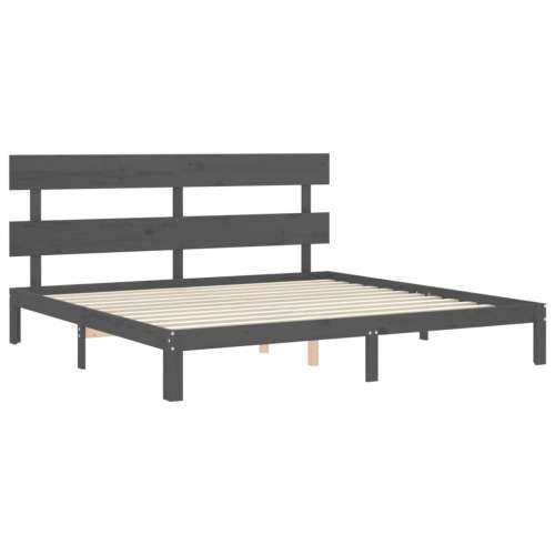 Okvir za krevet s uzglavljem sivi 200 x 200 cm od masivnog drva - Siva 200 x 200 cm s uzglavljem Cijena