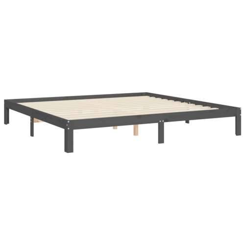 Okvir za krevet s uzglavljem sivi 200 x 200 cm od masivnog drva - Siva 200 x 200 cm s uzglavljem Cijena