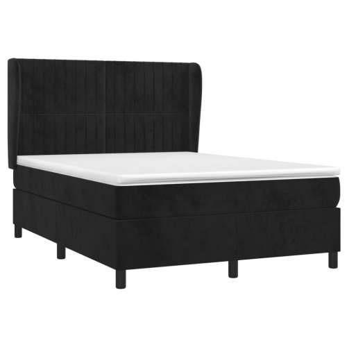 Krevet s oprugama i madracem crni 140x200 cm baršunasti - Crna 140 x 200 cm Okomite pruge Cijena
